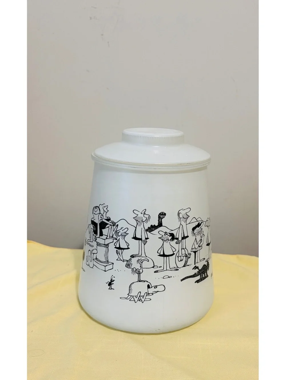 BC Cookie Jar Canister & Lid Frosted Glass Grog 70s Comic Strip Anteater Caveman
